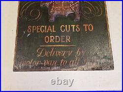 Vintage 35 Royal Aberdeen Butchery Co. Wood Butcher Bull Relief Trade Sign