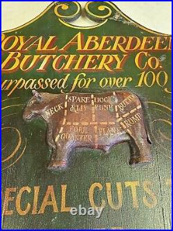 Vintage 35 Royal Aberdeen Butchery Co. Wood Butcher Bull Relief Trade Sign