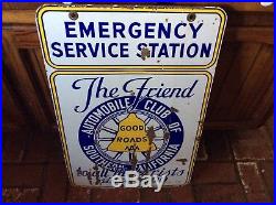 Vintage 40s AAA RTE 66 Automobile Club Southern California Porcelain Sign double