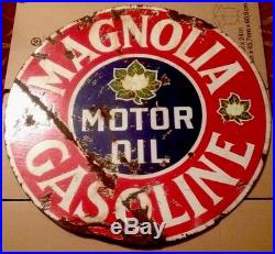 Vintage 42 Porcelain Magnolia Motor Oil Gasoline Sign