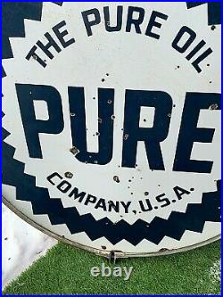Vintage 42in Porcelain Pure Oil Gas Gasoline Sign 2sided Service Station