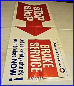 Vintage 48x20 United Delco Brake Service Advertising Poster Shop Sign NOS