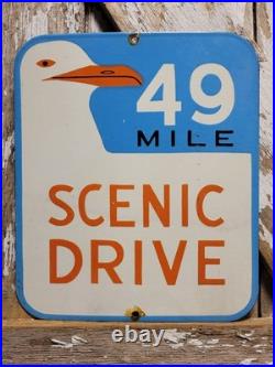 Vintage 49 Mile Scenic Drive Porcelain Sign Old San Francisco Golden Gate Bridge