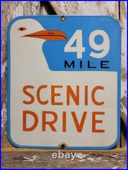 Vintage 49 Mile Scenic Drive Porcelain Sign Old San Francisco Golden Gate Bridge