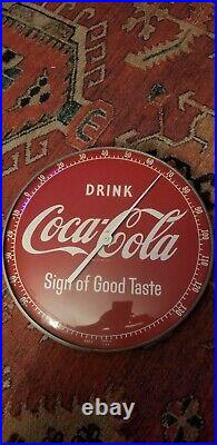 Vintage 50s 495A Drink Coke Sign of Good Taste Coca-Cola Pam Glass Thermometer