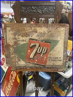 Vintage 7 UP Metal SODA Sign 27 x 19 COLA GAS OIL RUSTY PATINA