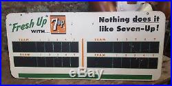 Vintage 7 Up Fresh Up DBL Sided Masonite Advertising Sign Baseball Scoreboard