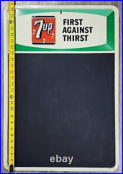 Vintage 7 Up Sign Chalkboard Menu First Against Thirst Soda Pop Embossed 1960's