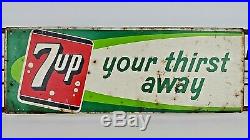 Vintage 7 Up Your Thirst Away Soda Pop Metal Door Push Sign Wire Logos 30 Long