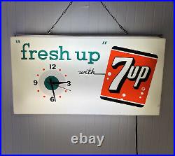Vintage 7up Clock Sign Light Box Fresh Up With 7up Works Great! Excellent Shape