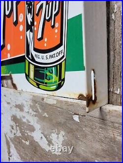 Vintage 7up Porcelain Sign Old Soda Flange Beverage Advertising Food Store Pop