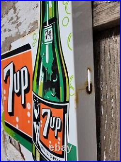 Vintage 7up Porcelain Sign Old Soda Flange Beverage Advertising Food Store Pop