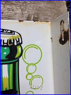 Vintage 7up Porcelain Sign Old Soda Flange Beverage Advertising Food Store Pop