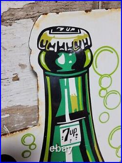 Vintage 7up Porcelain Sign Old Soda Flange Beverage Advertising Food Store Pop