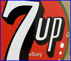 Vintage 7up Soda Pop Porcelain Sign Gas Station Pump Plate Motor Oil Pepsi Cola