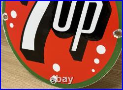 Vintage 7up Soda Pop Porcelain Sign Gas Station Pump Plate Motor Oil Pepsi Cola