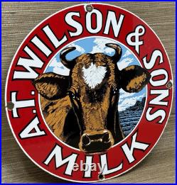 Vintage A. T. Wilson & Sons Milk Porcelain Sign Farm Cow Dairy Grocery Store