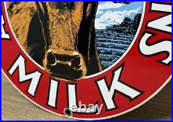 Vintage A. T. Wilson & Sons Milk Porcelain Sign Farm Cow Dairy Grocery Store