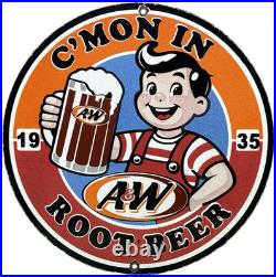 Vintage A & W M-m-m Good! Porcelain Sign Dennis The Menace Root Beer Float