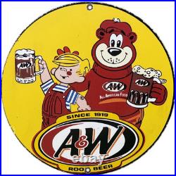 Vintage A & W M-m-m Good! Porcelain Sign Dennis The Menace Root Beer Float