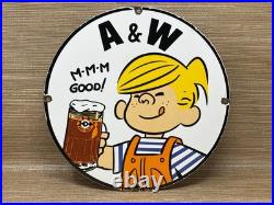 Vintage A & W M-m-m Good! Porcelain Sign Dennis The Menace Root Beer Float