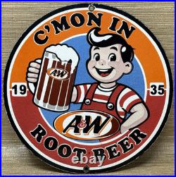 Vintage A & W M-m-m Good! Porcelain Sign Dennis The Menace Root Beer Float