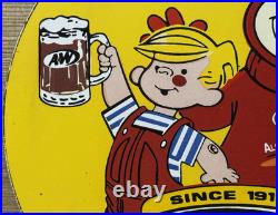 Vintage A & W M-m-m Good! Porcelain Sign Dennis The Menace Root Beer Float