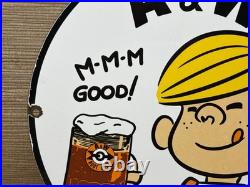 Vintage A & W M-m-m Good! Porcelain Sign Dennis The Menace Root Beer Float