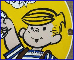 Vintage A & W M-m-m Good! Porcelain Sign Dennis The Menace Root Beer Float
