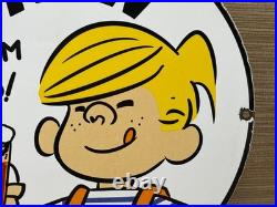 Vintage A & W M-m-m Good! Porcelain Sign Dennis The Menace Root Beer Float