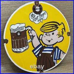 Vintage A & W M-m-m Good! Porcelain Sign Dennis The Menace Root Beer Float