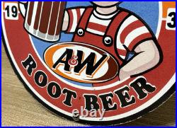 Vintage A & W M-m-m Good! Porcelain Sign Dennis The Menace Root Beer Float