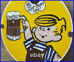 Vintage A & W M-m-m Good! Porcelain Sign Dennis The Menace Root Beer Float