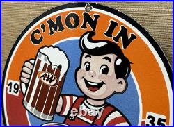 Vintage A & W M-m-m Good! Porcelain Sign Dennis The Menace Root Beer Float