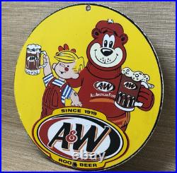 Vintage A & W M-m-m Good! Porcelain Sign Dennis The Menace Root Beer Float