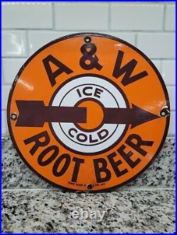Vintage A&w Rootbeer Porcelain Sign Soda Soft Drink Gas Station Diner Service