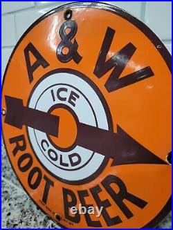 Vintage A&w Rootbeer Porcelain Sign Soda Soft Drink Gas Station Diner Service