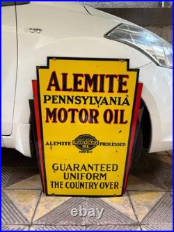 Vintage ALEMITE PENNSYLVANIA MOTOR OIL PORCELAIN ENAMEL SIGN 30 x 24 Vintage ALEMITE PENNSYLVANIA MOTOR OIL PORCELAIN ENAMEL SIGN 30 x 24