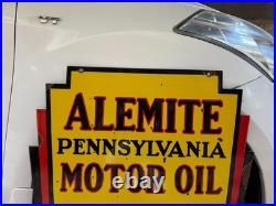 Vintage ALEMITE PENNSYLVANIA MOTOR OIL PORCELAIN ENAMEL SIGN 30 x 24 Vintage ALEMITE PENNSYLVANIA MOTOR OIL PORCELAIN ENAMEL SIGN 30 x 24