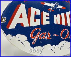 Vintage Ace High Gas & Oil Porcelain Sign Gasoline Service Station Pump Plate