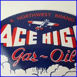 Vintage Ace High Gas Sign Gasoline Service Station Pump Porcelain Sign