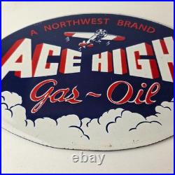 Vintage Ace High Gas Sign Gasoline Service Station Pump Porcelain Sign