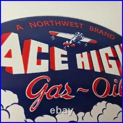 Vintage Ace High Gas Sign Gasoline Service Station Pump Porcelain Sign