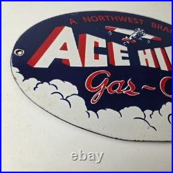 Vintage Ace High Gas Sign Gasoline Service Station Pump Porcelain Sign