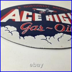 Vintage Ace High Gas Sign Gasoline Service Station Pump Porcelain Sign