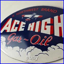 Vintage Ace High Gas Sign Gasoline Service Station Pump Porcelain Sign