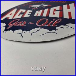 Vintage Ace High Gas Sign Gasoline Service Station Pump Porcelain Sign