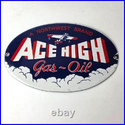 Vintage Ace High Gas Sign Gasoline Service Station Pump Porcelain Sign