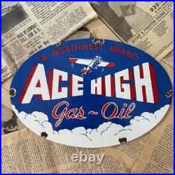 Vintage Ace High Gas-oil 8x12 Inches Porcelain Enamel Sign