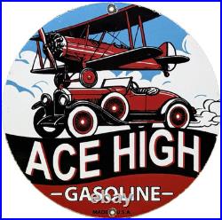 Vintage Ace High Gasoline Porcelain Sign Dealership Gas Station Plabe Motor Oil